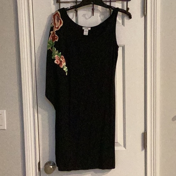 Cache Vintage Black Asymmetric Dress w/ One Flowing Sequin Sleeve - Picture 2 of 10